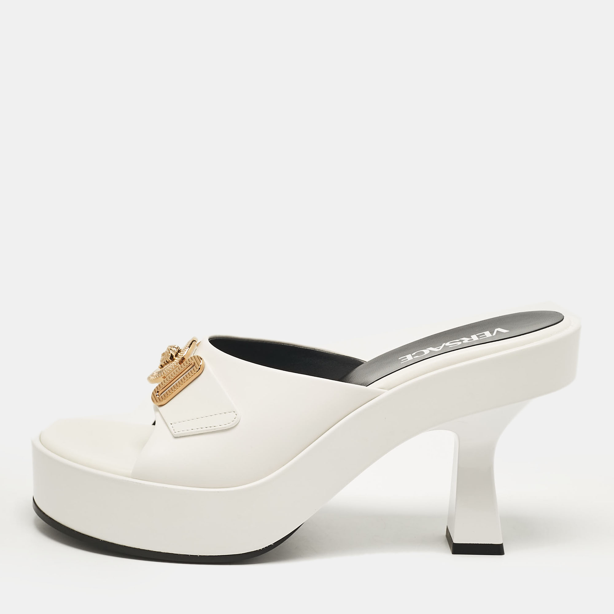 Versace White Leather Medusa Biggie Mules Size 39