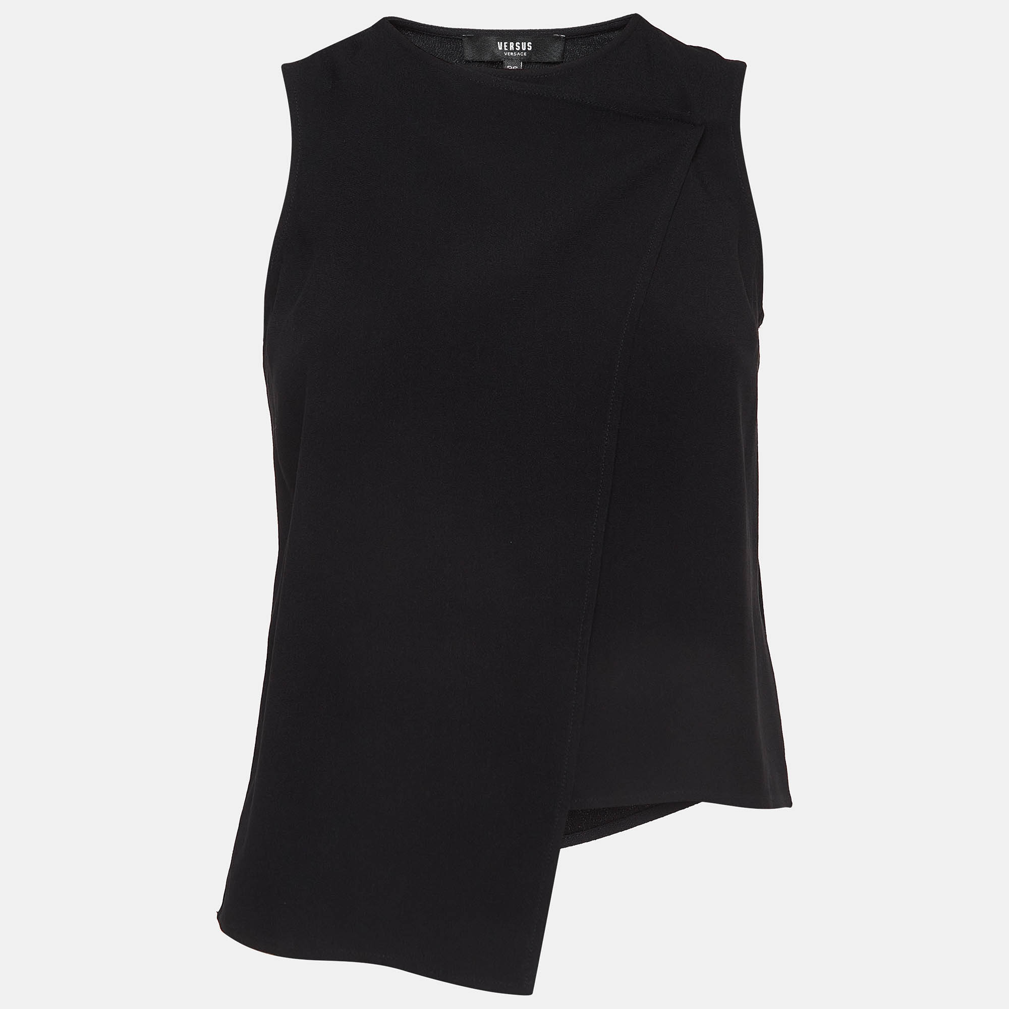 Versus Versace Black Crepe Asymmetric Wrap Top XS