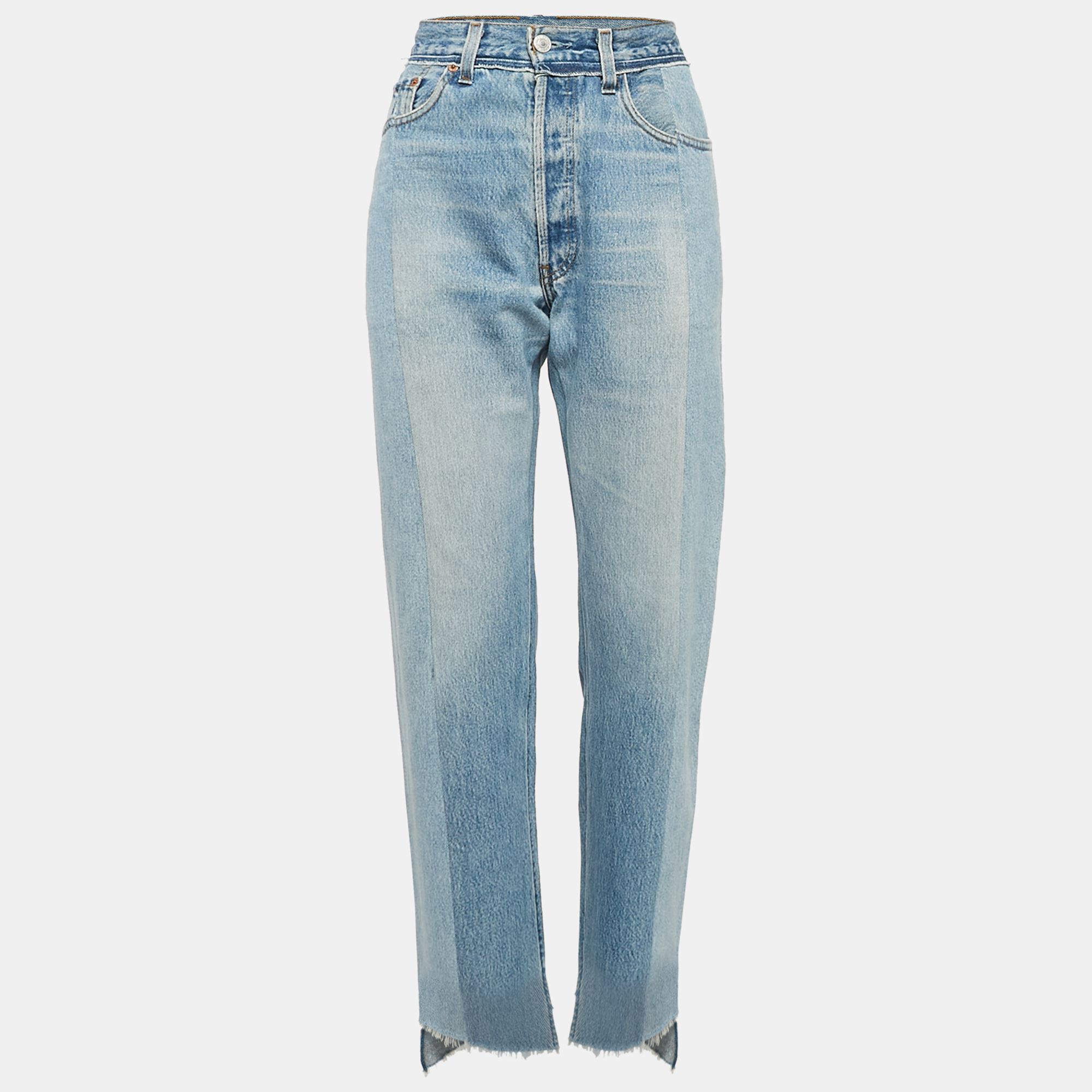 Vetements Blue Two Tone Patchwork Denim Straight-Leg Jeans L