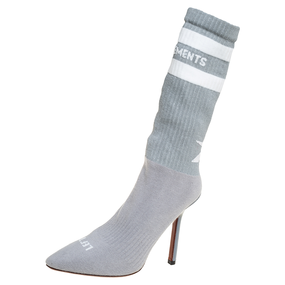 Vetements Grey Knit Fabric Reflective Sock Boots Size 36