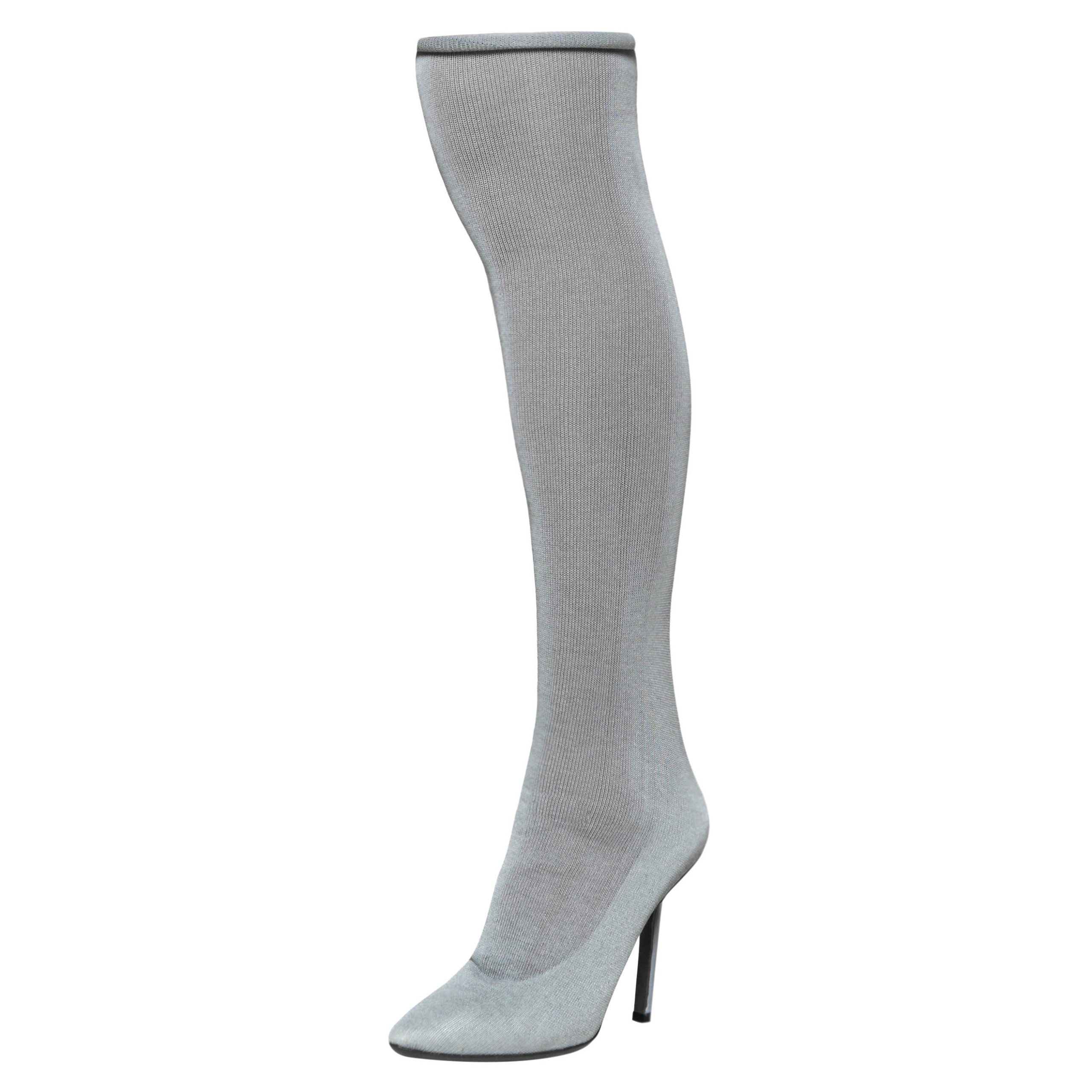 Vetements Grey Stretch Fabric Reflective Thigh High Socks Boots Size 38