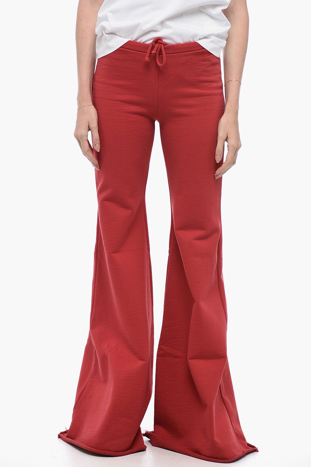 Vetements Og1Mm0824 Flared Joggers Row-Cut Hem In Red, Women's (Size 28)