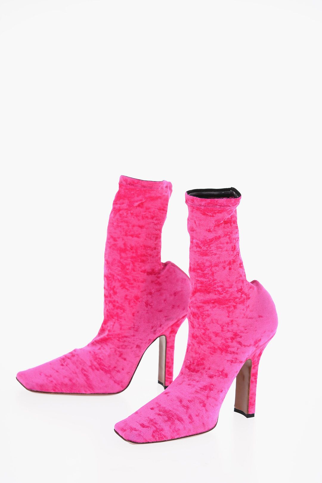 Vetements Og1Mm0824 Velvet Sock Ankle Boots With Square Toe Heel Shoes in Pink, Women's (Size 10)