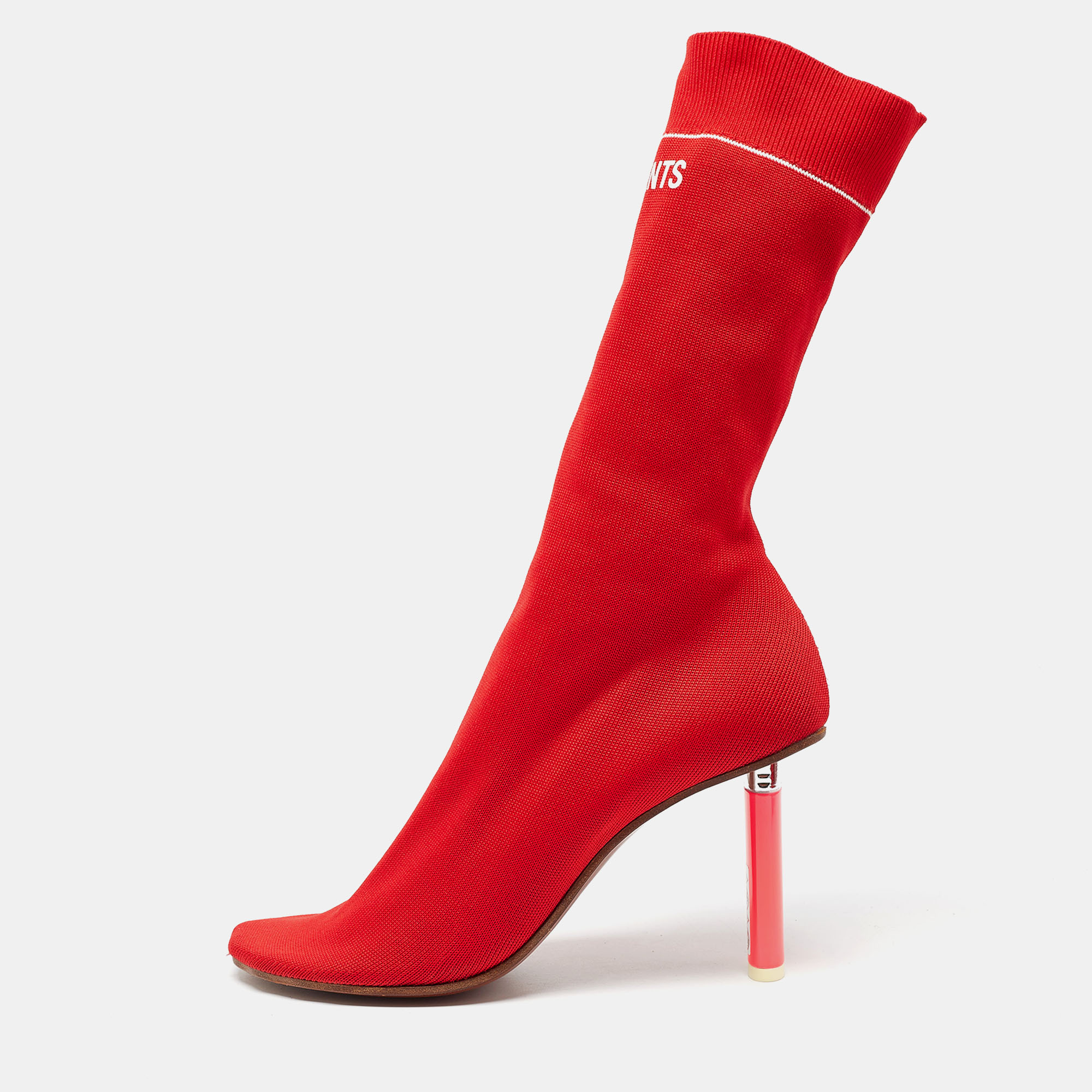 Vetements Red Knit Fabric Sock Boots Size 39