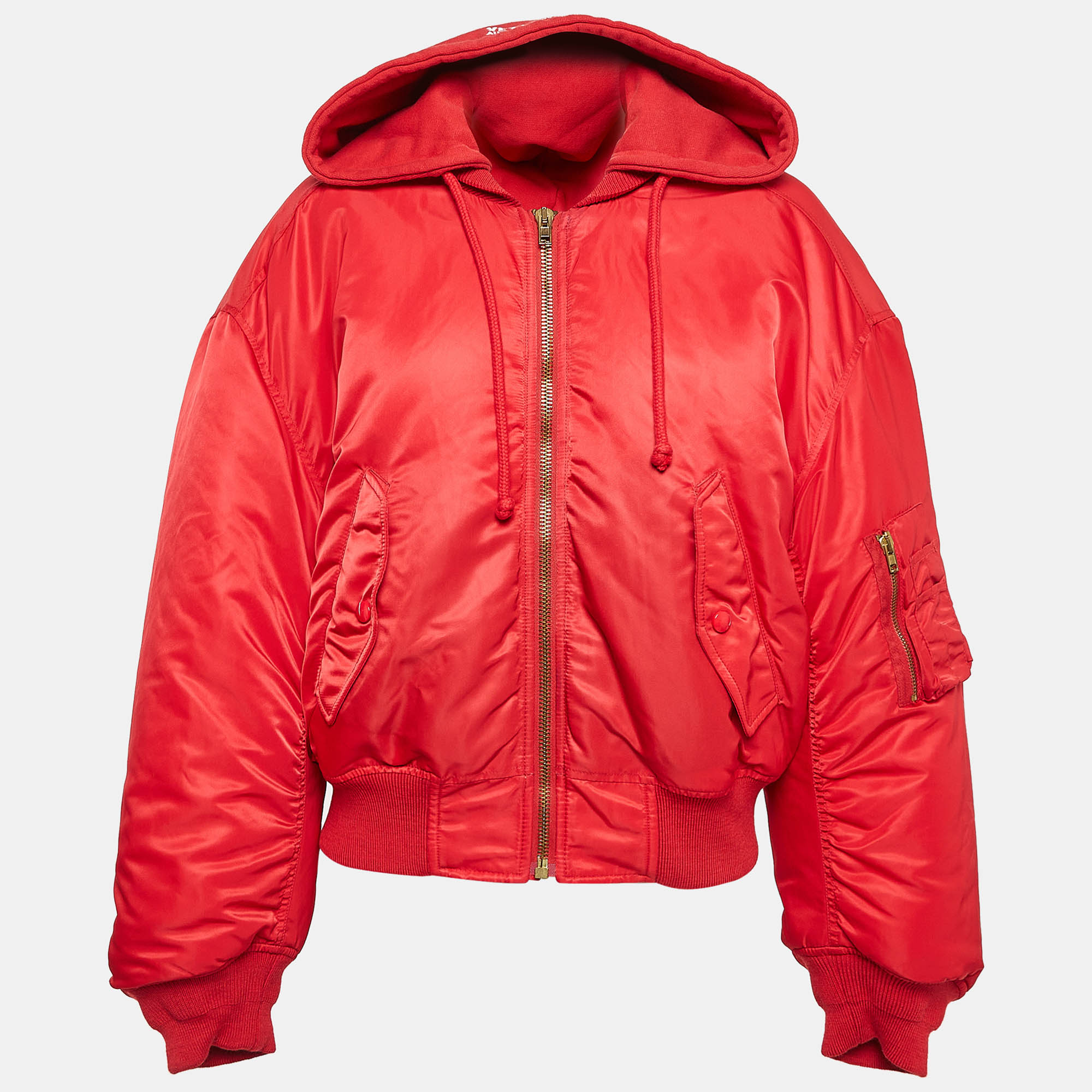 Vetements Red Synthetic Zip-Up Puffer Hooded Jacket M