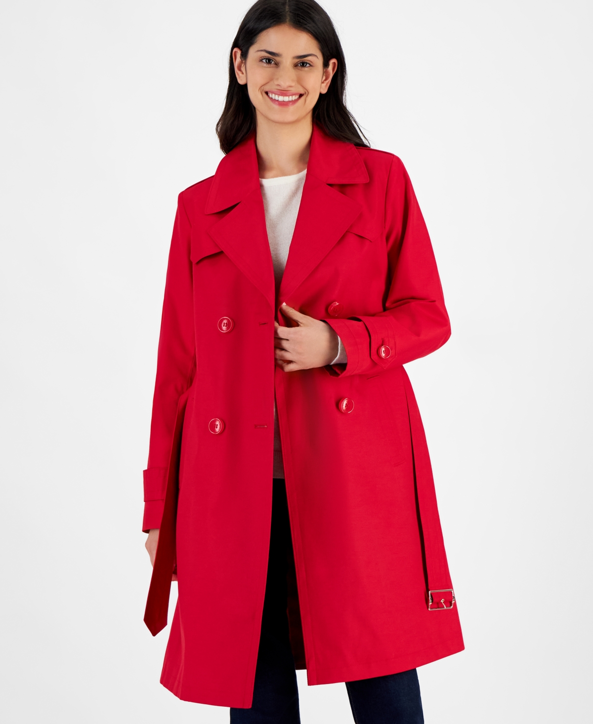 Via Spiga Women's Double-Breasted Belted Trench Coat - Ruby Red