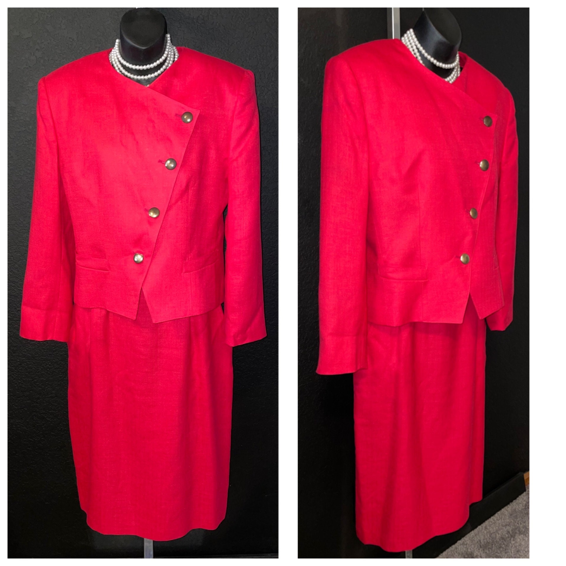 Vibrant Vintage 1980's Evan Picone Suit with Jacket & Matching Skirt - 12 Shoulder Pads