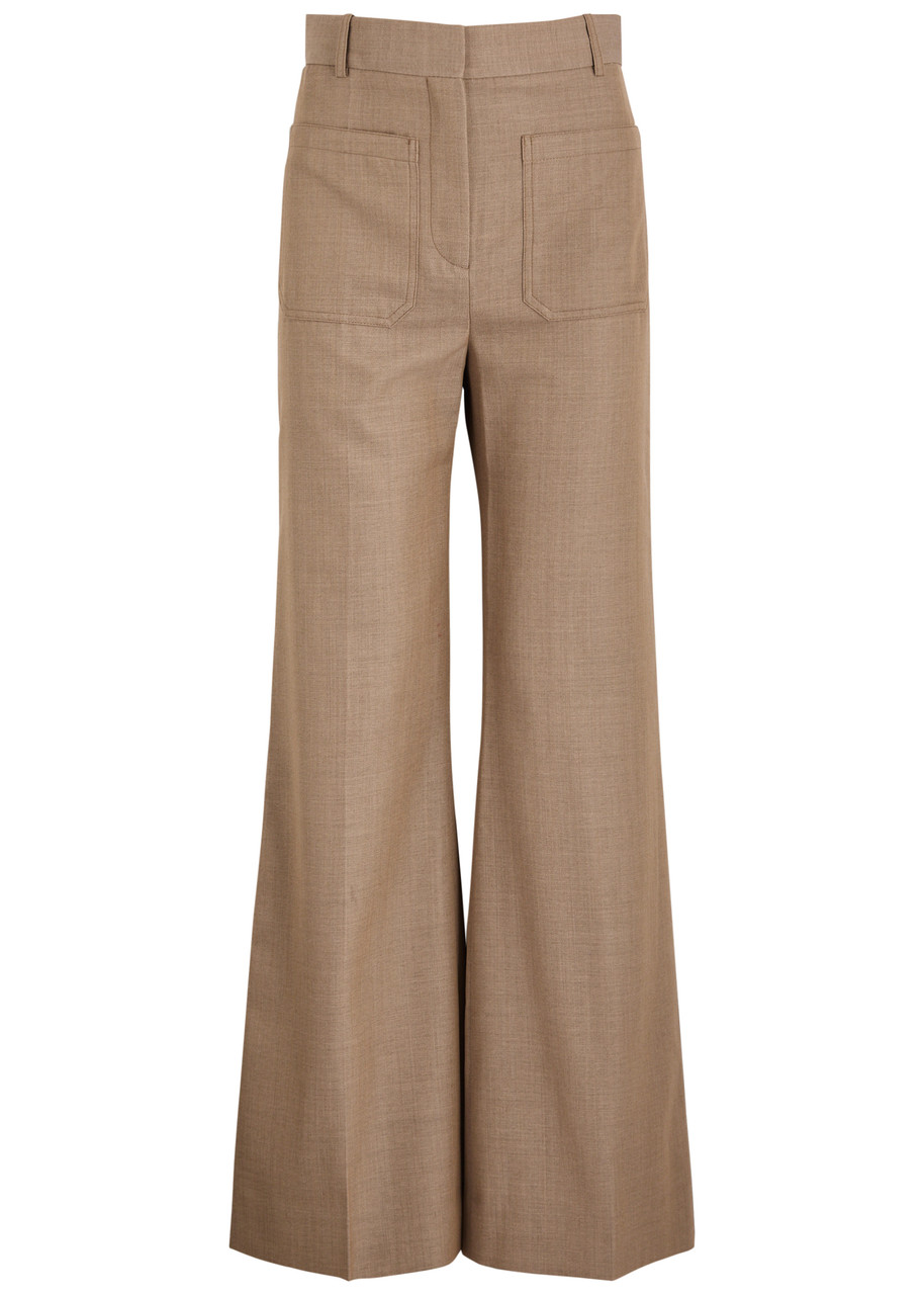 Victoria Beckham Alina Flared-leg Wool Trousers - Beige - 8 (UK8 / S)