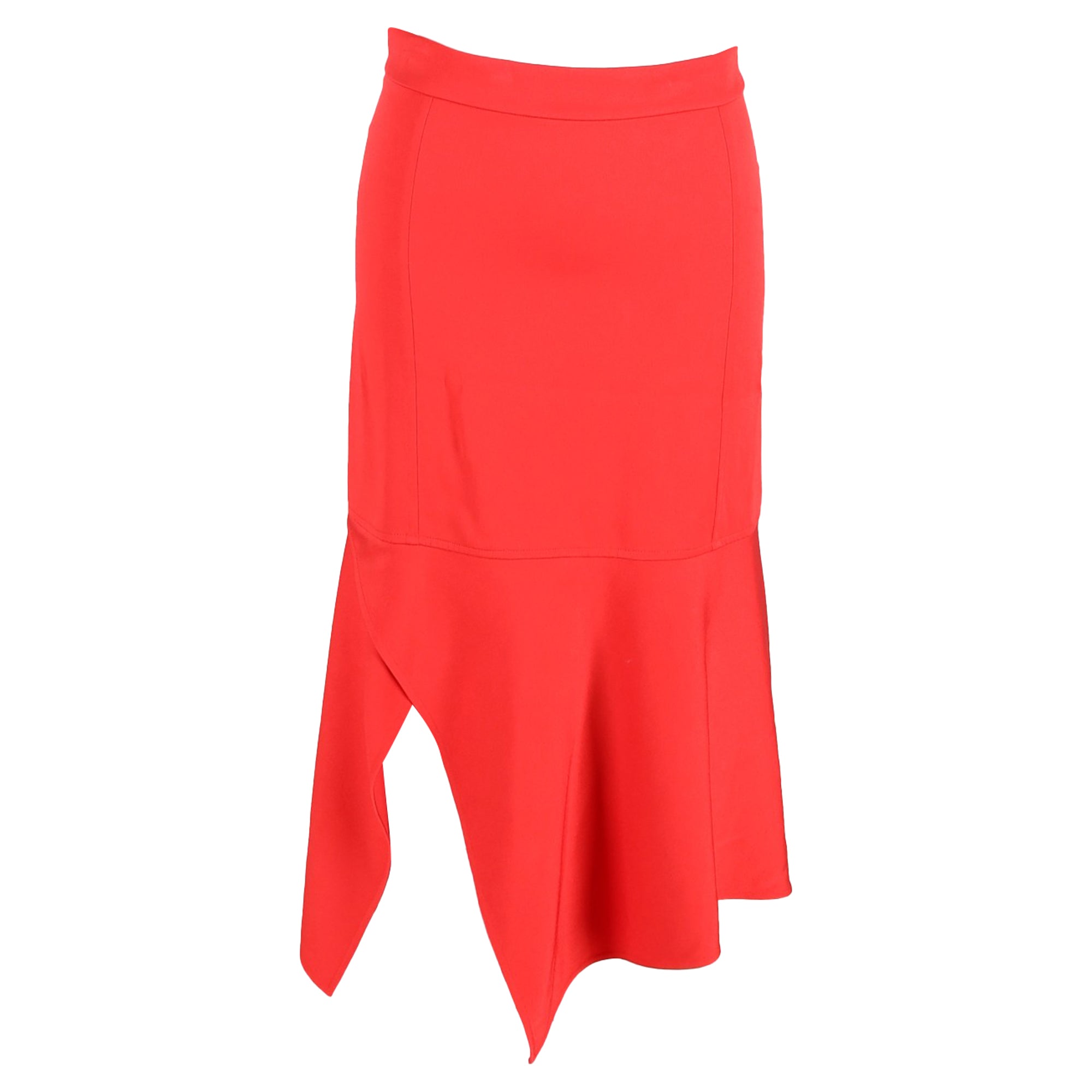 Victoria Beckham Asymmetrical Midi Skirt in Red Acetate