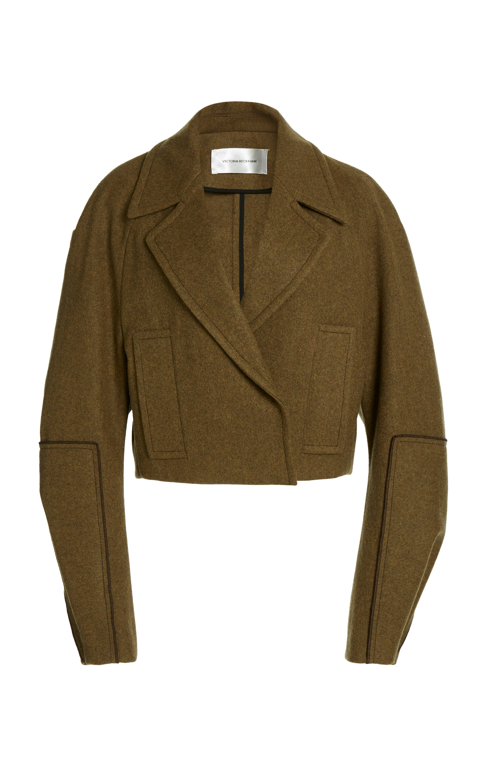 Victoria Beckham - Cropped Merino Wool-Blend Pea Coat - Khaki - UK 8 - Moda Operandi