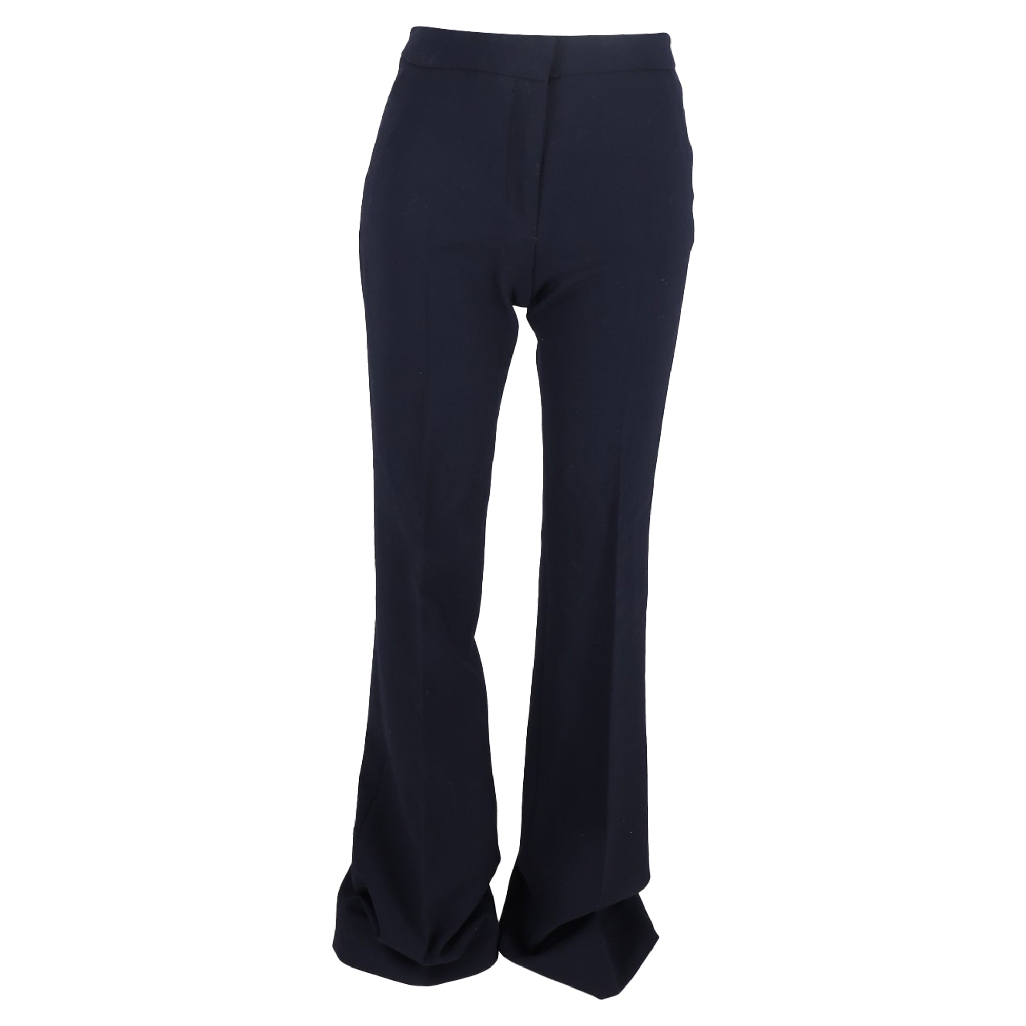 Victoria Beckham Flared Trousers in Navy Blue Wool