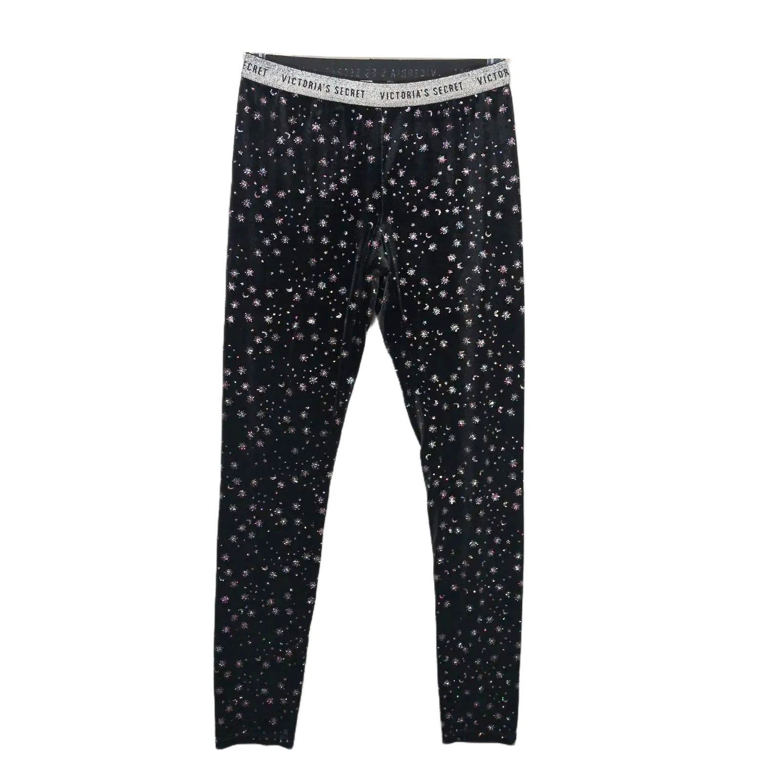 Victorias Secret Victoria's Secret Glitter Moons Stars Black Velvet Leggings, Women's (Size 28)