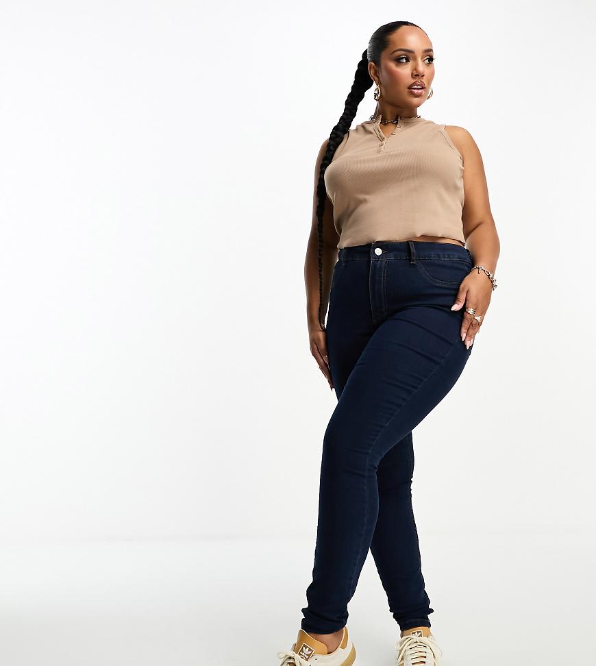 Vila Curve skinny denim leggings in dark blue