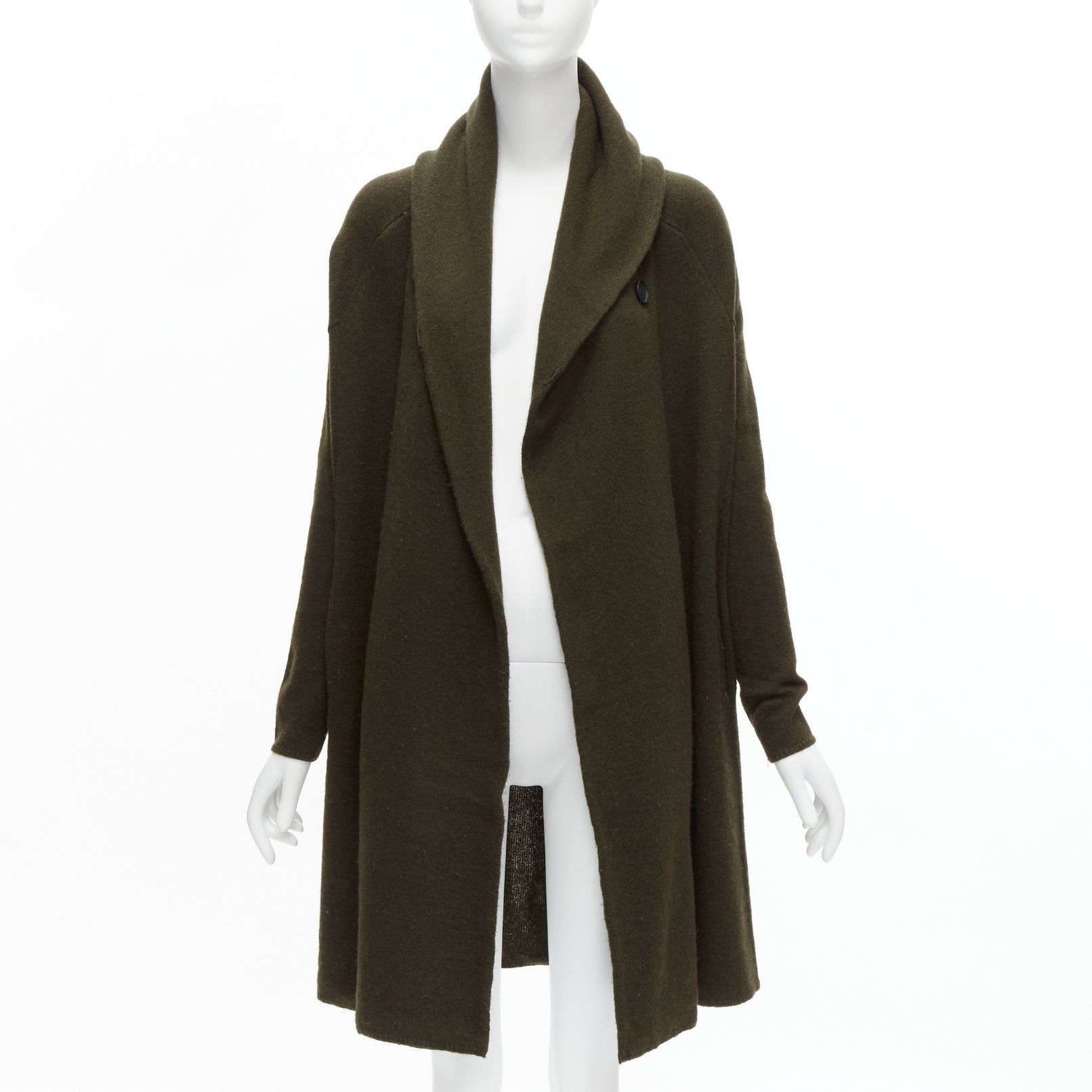 Vince Army Green Yak Wool Shawl Neck Single Button Wrap Cardigan Coat Xxs, Women's