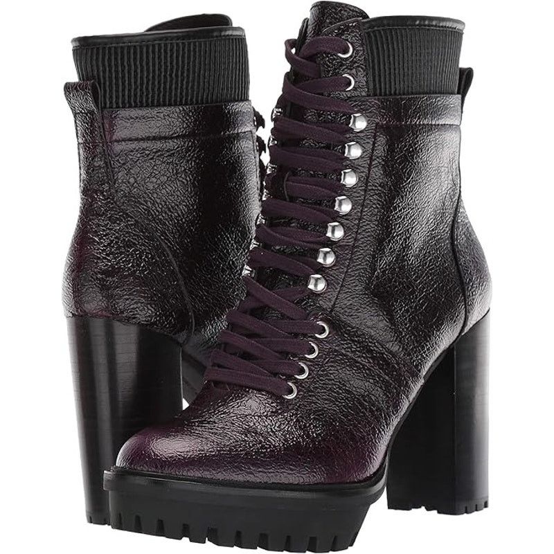 Vince Camuto Ermania Textured Leather Platform Combat Boots in Purple, Women's (Size 10)