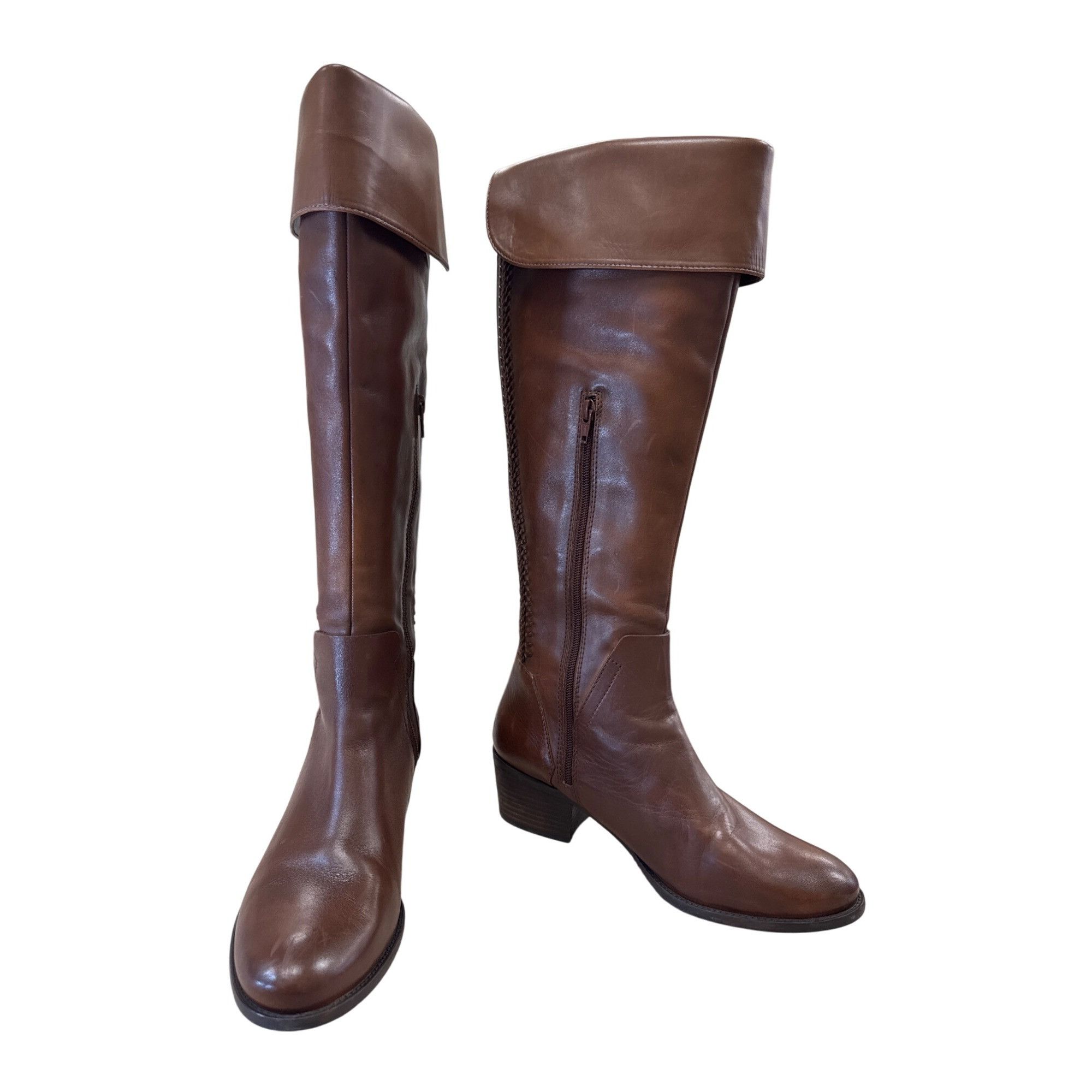 Vince Camuto Womens Brown Leather Knee-High Riding Boots 10M