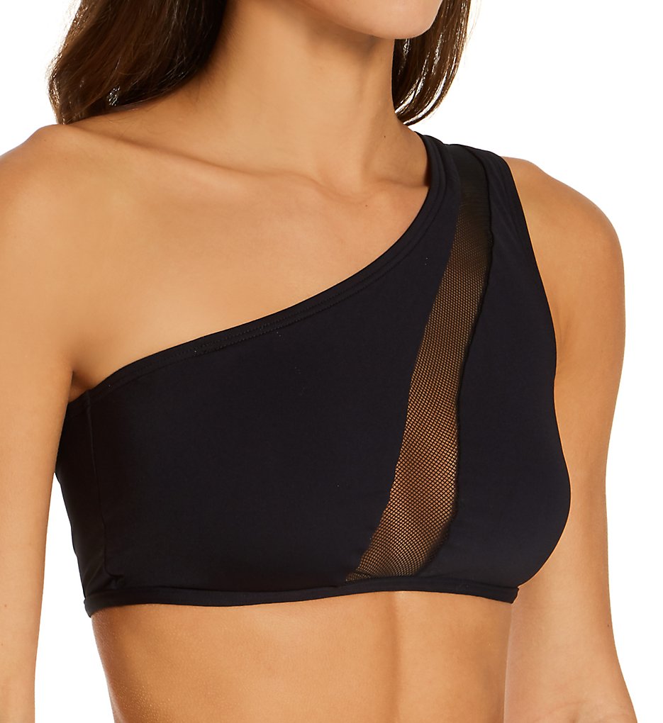 Vince Camuto Women's Mesh Cutouts One Shoulder Mesh Bikini Swim Top in Black | Size XS | HerRoom.com