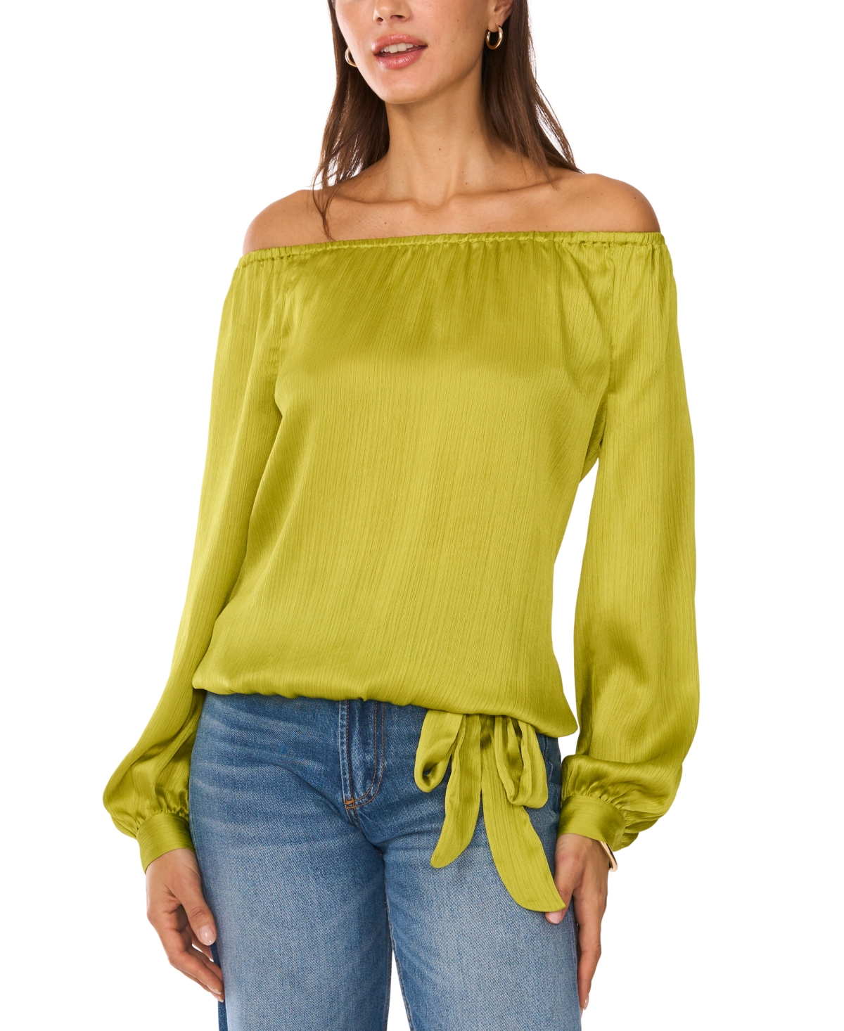 Vince Camuto Women's Off-The-Shoulder Long-Sleeve Top - Green Oasis