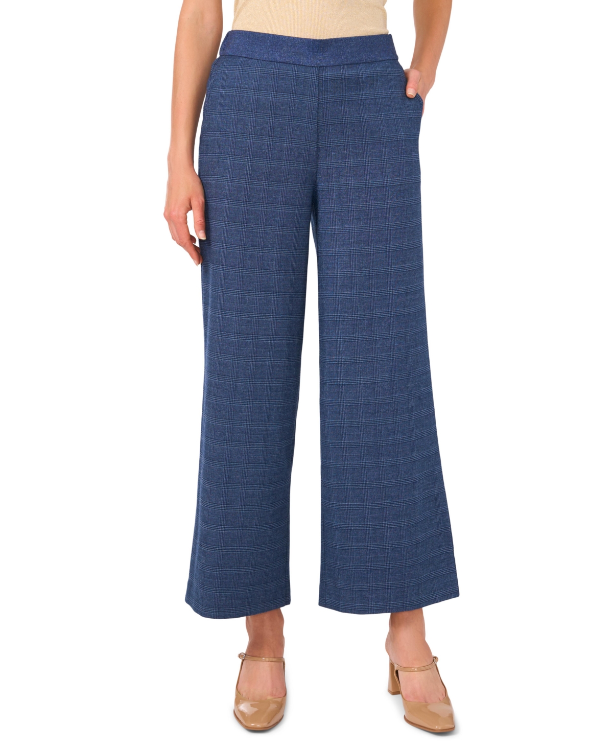 Vince Camuto Women's Plaid Pull-On Wide-Leg Pants - Classic Navy