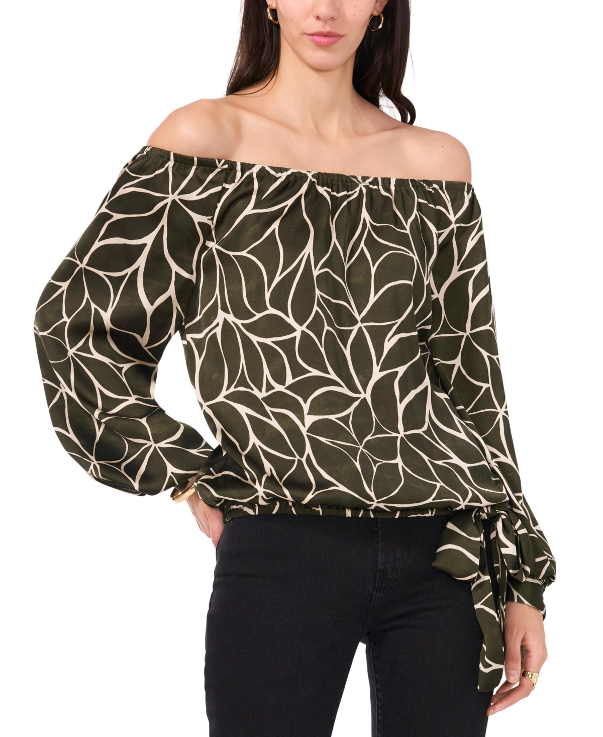 Vince Camuto Women's Printed Off-The-Shoulder Top - Military Green