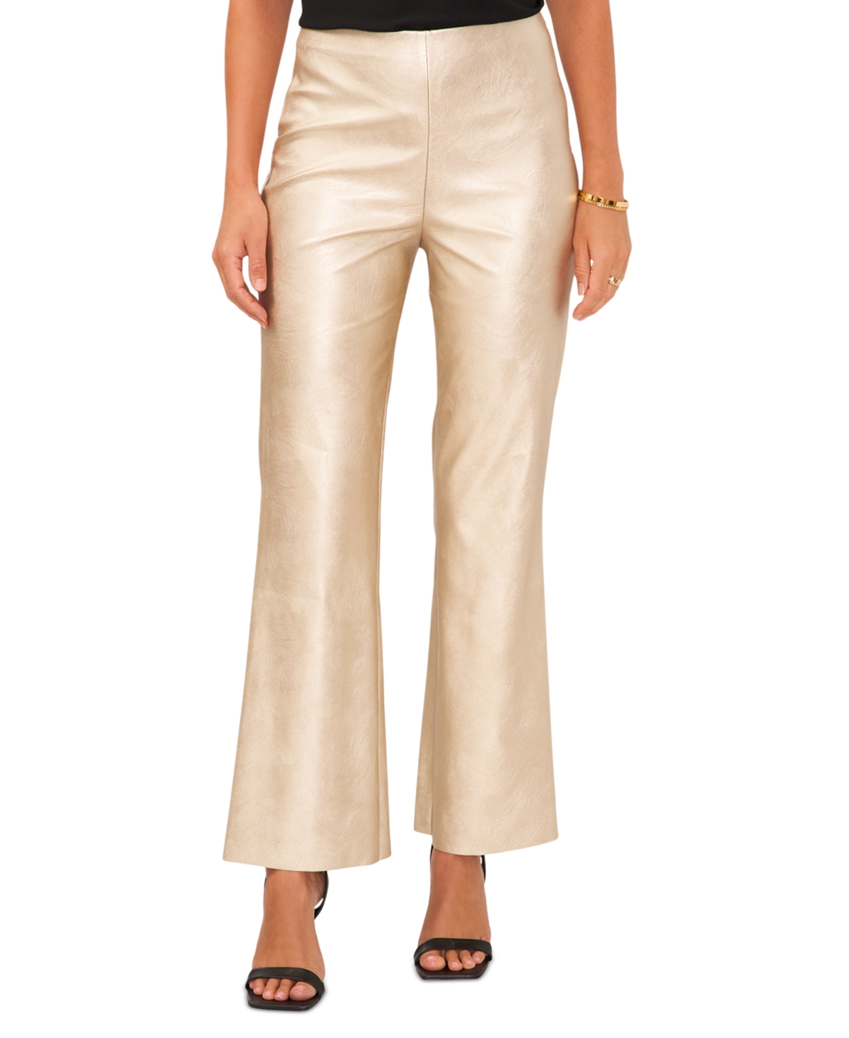 Vince Camuto Women's Pull-On Metallic Faux-Leather Flare Pants - Soft Gold