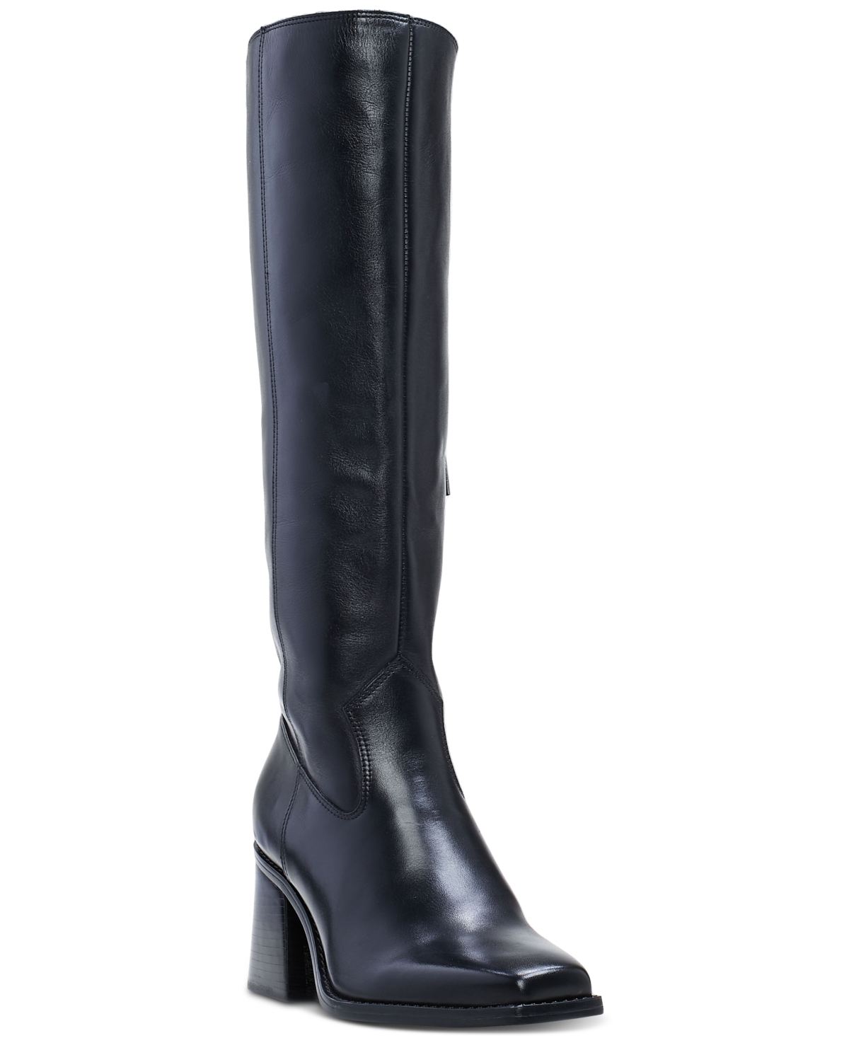 Vince Camuto Womens's Sangeti Snip-Toe Block-Heel Wide-Calf Knee-High Boots - Black Leather