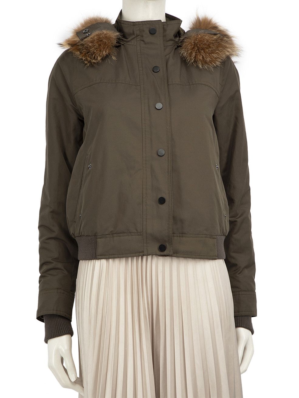 Vince Khaki Fur Trim Hood Puffer Jacket, Women's (Size XS)