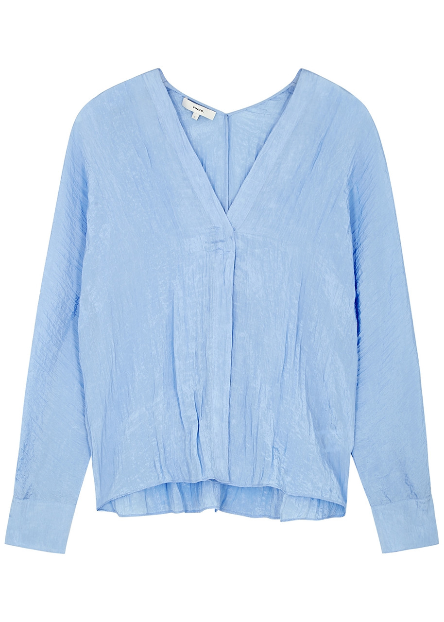 Vince Light Blue Crinkled-effect Satin Blouse - XS