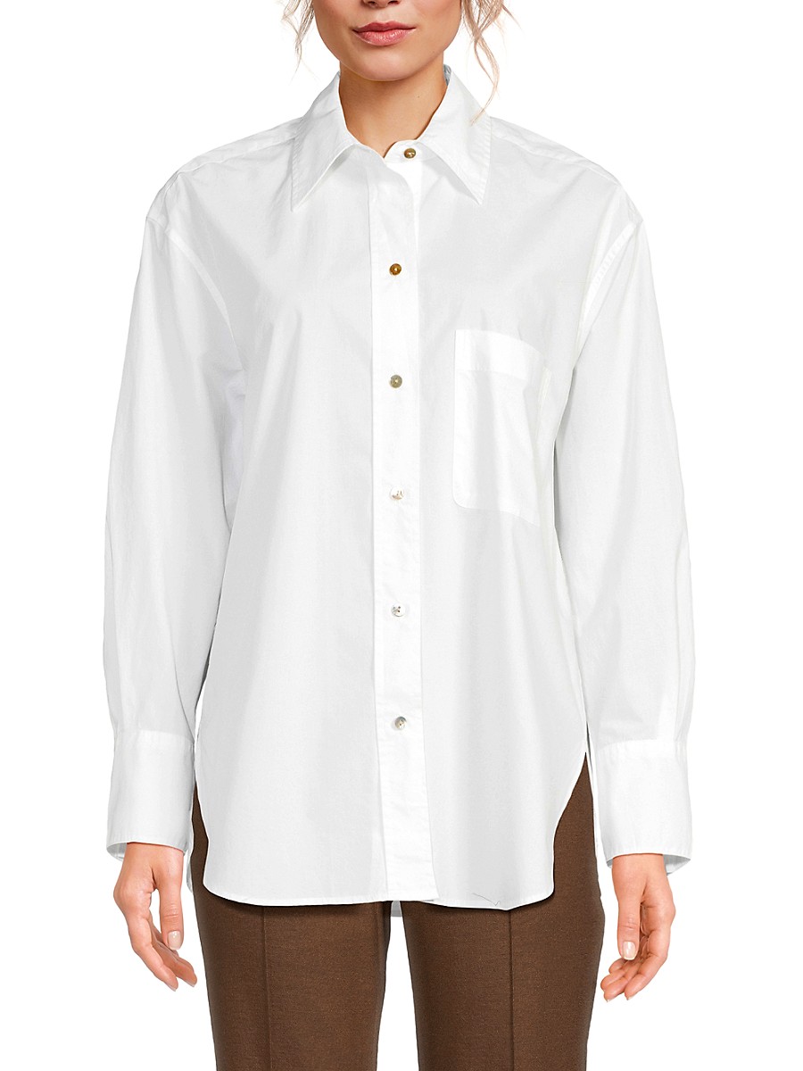 Vince Women's Solid Long Sleeve Oversized Shirt - Optic White - Size L