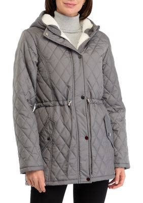 Vine & Valley Women's Diamond Quilted Anorak Jacket, Grey, Small