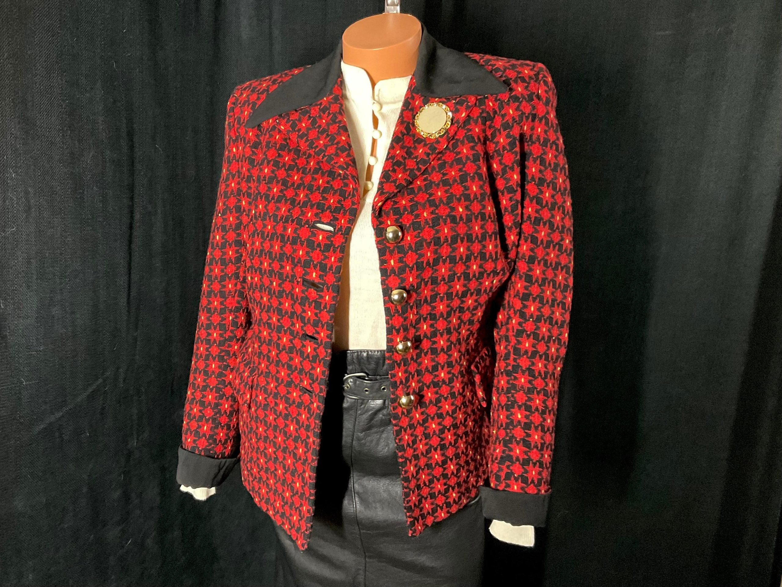 Vintage 1950S Curvy New Look Houndstooth Check Plaid Wool Jacket Coat By Country Club Coat, & Suit Industry Label, 38"B, 38"H