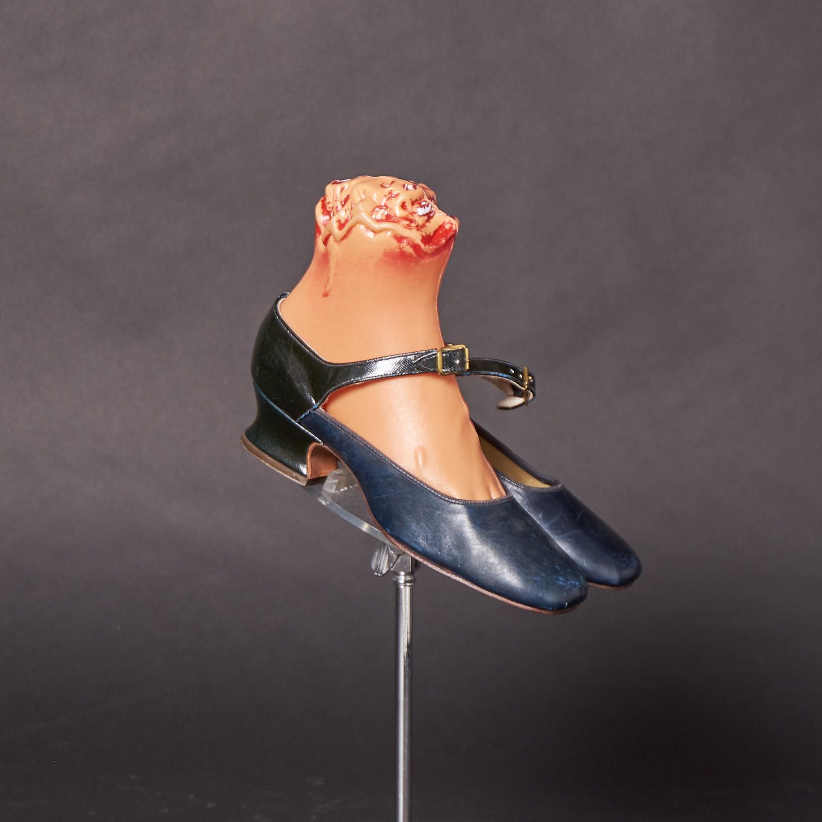 Vintage 1960S Dark Blue And Black Block Heel Mary Janes Heel Shoes in Blue Black, Women's (Size 5)