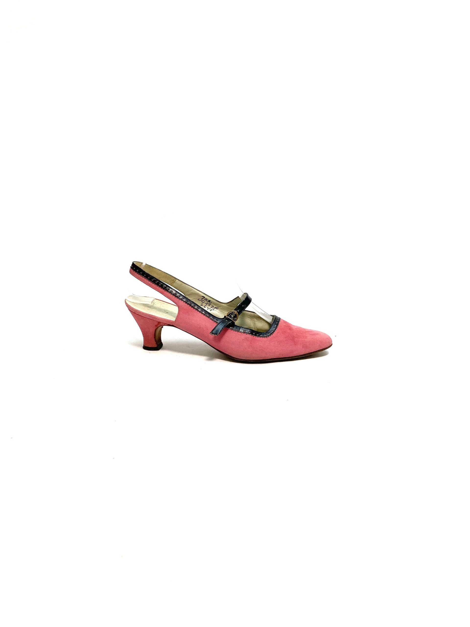 Vintage 1960S Pink Suede Mary Janes // Slingback Kitten Heels By Roger Vivier For Saks Fifth Avenue Size 7