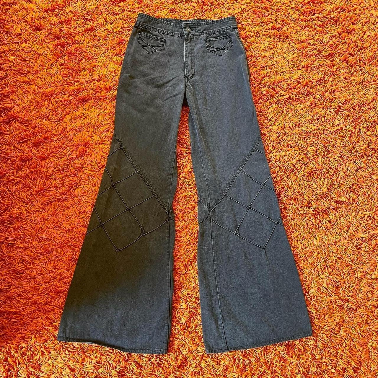 Vintage 1970S Gray Black Faded Glory Bellbottom Pants Jeans Wide Leg Flare Flares Elephant Bells 70S 60S 1960S Hippie Groovy Trousers