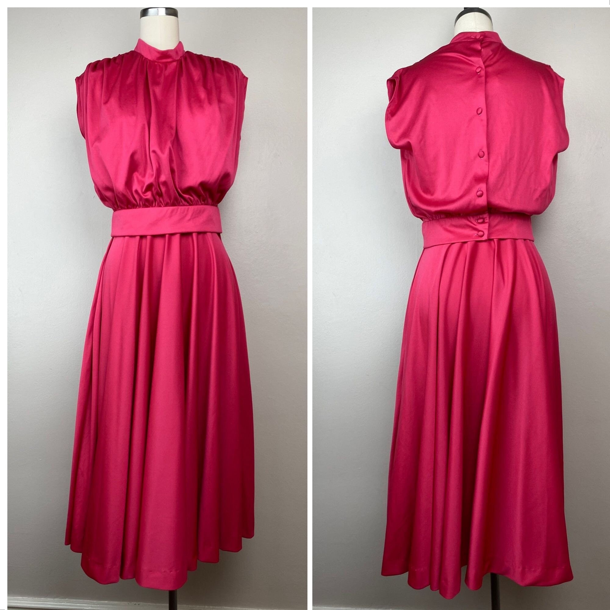 Vintage 1970S Pink Disco Set, Size Xs, Sleeveless Blouse & Midi Length Circle Skirt