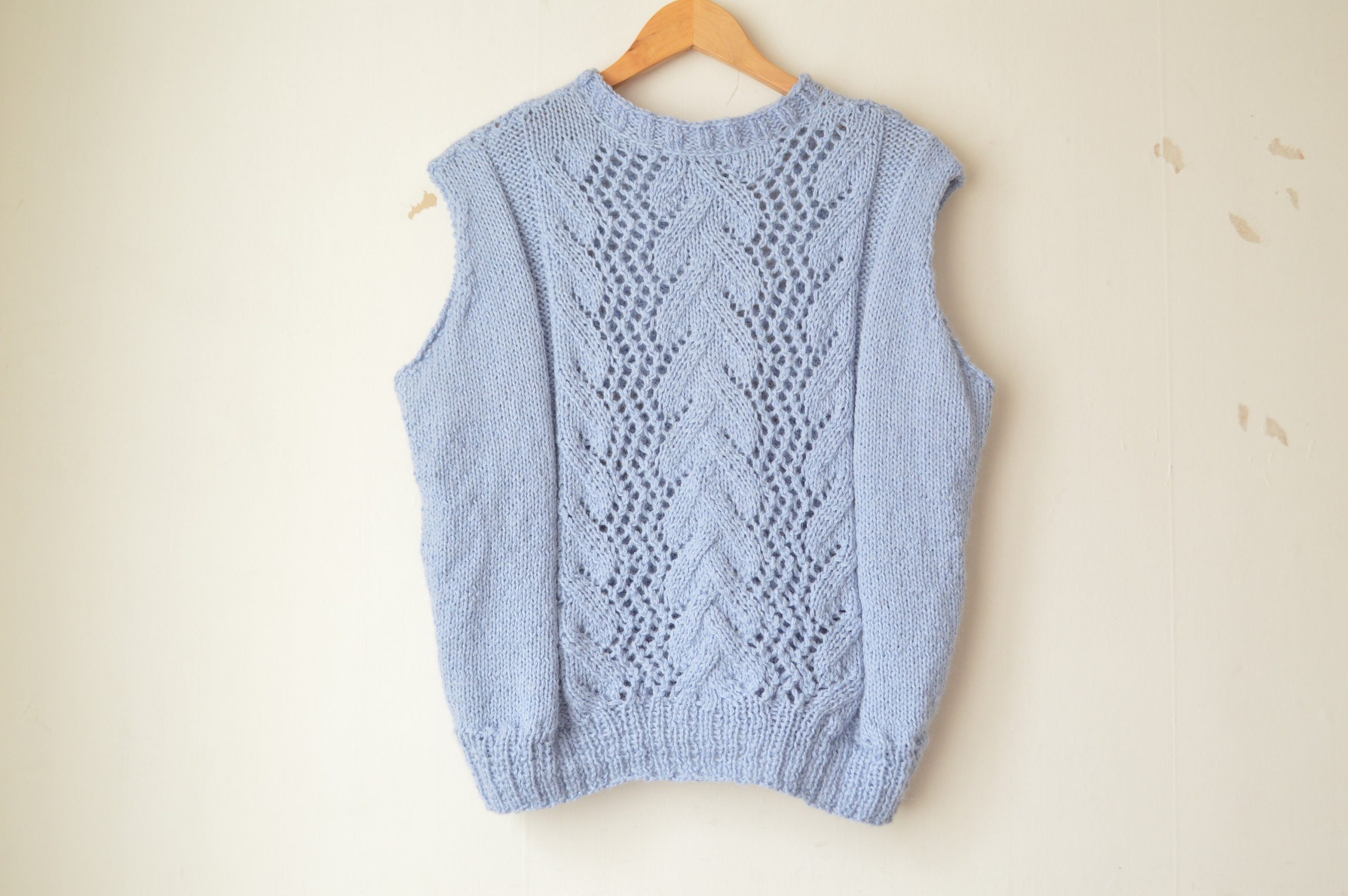 Vintage 1980S Pastel Blue Hand Knit Mohair Structured Vest Gilet Sleeveless Sweater Pullover // M-L