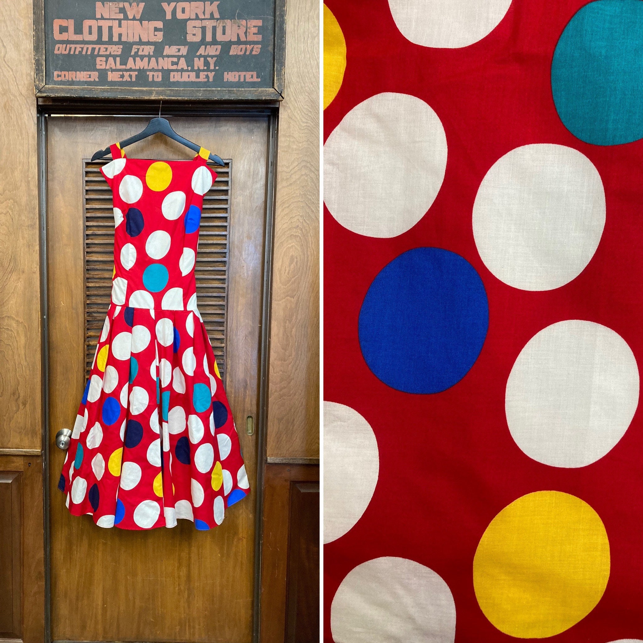 Vintage 1980's Polka Dot 1960's Mod Style "Victor Costa" Circle Skirt Party Dress, Dot, Skirt