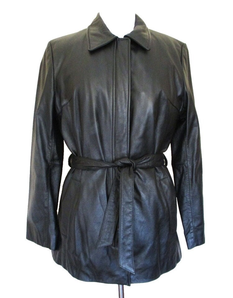 Vintage 1990S Wilsons Leather Short Trench Coat, Medium Women, Black Removable Thinsulate Liner