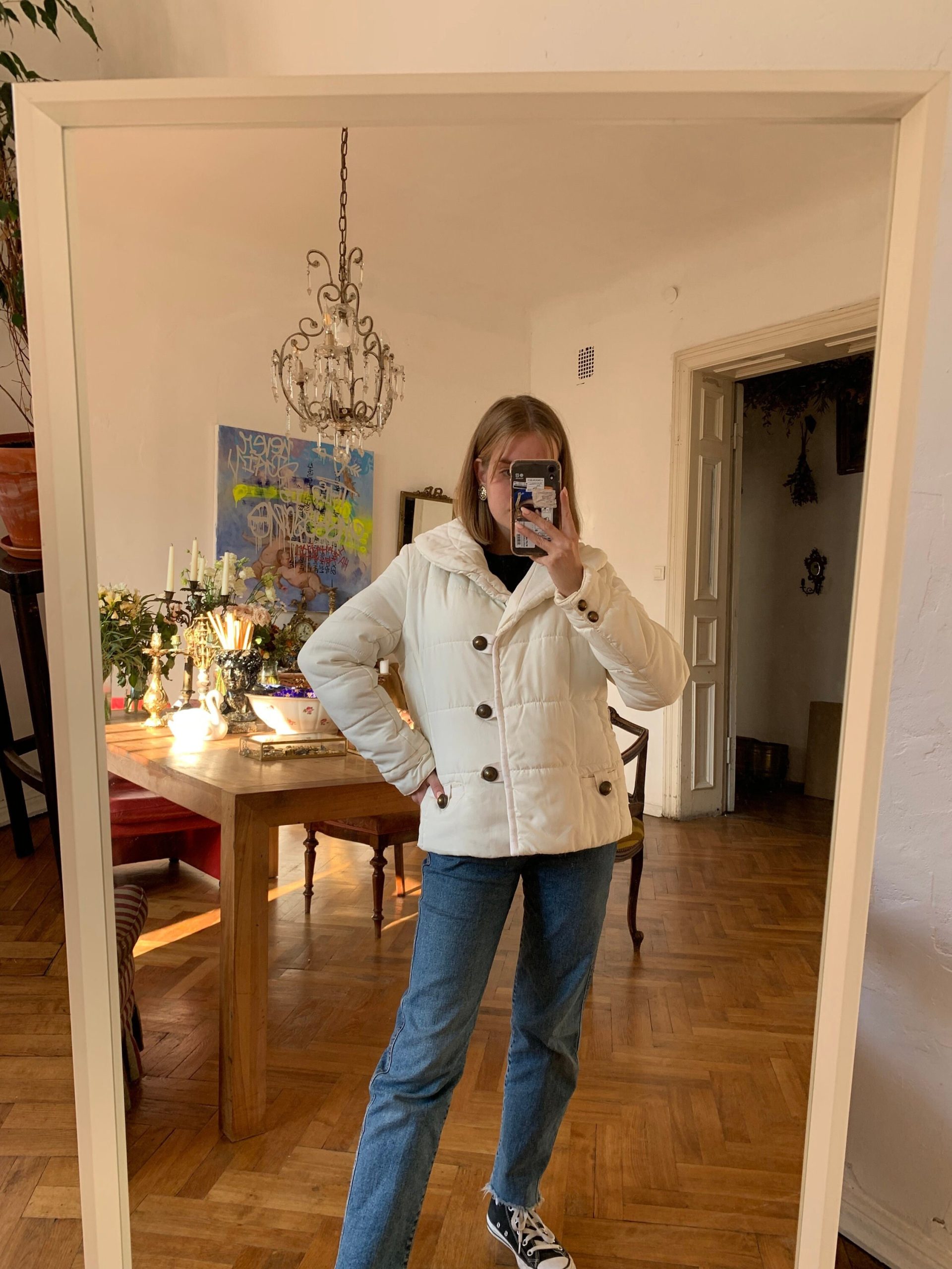 Vintage 1990's Puffer Jacket, White Cropped Puffer Coat