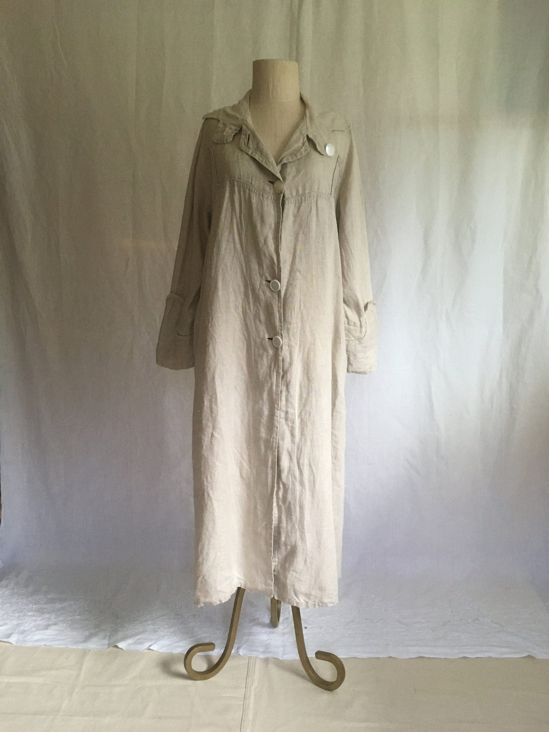 Vintage 20S Linen Duster Coat 1920S Womens Fashion Driving Handmade Button Up Antique Full Length Jacket One Size Fits Most Plus