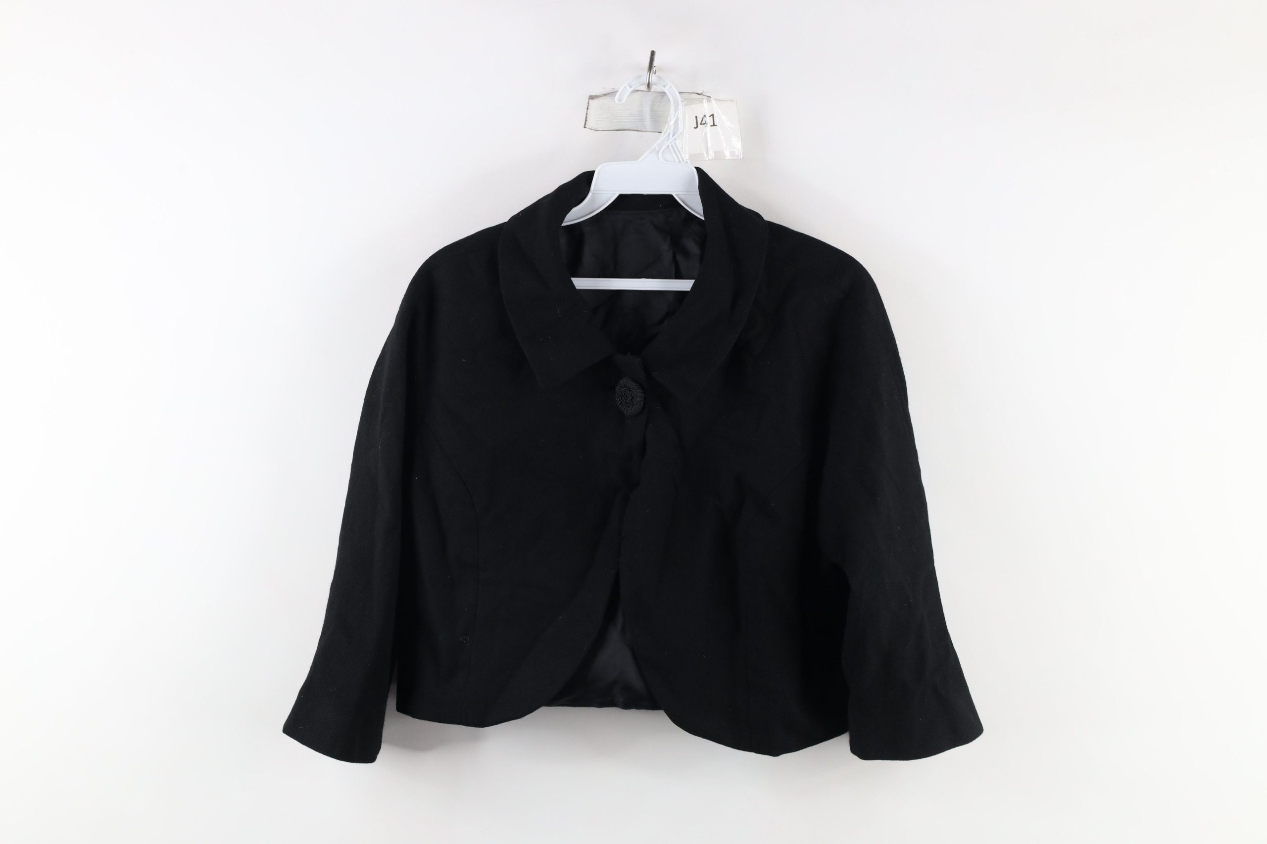 Vintage 50S Rockabilly Button Wool Cropped Blazer Jacket Usa in Black, Women's (Size 2XL)