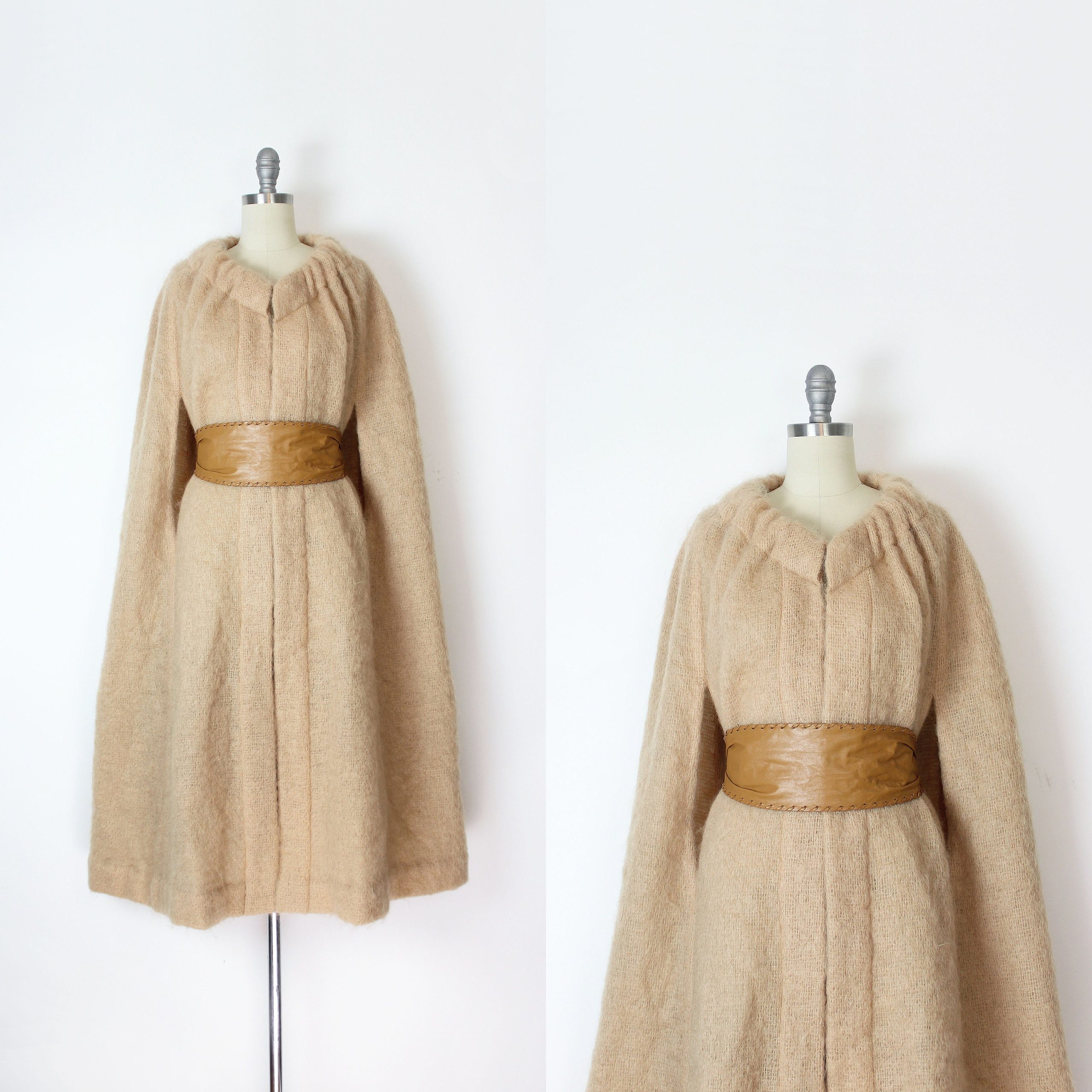 Vintage 60S Cape/1960S Pauline Trigere Camel Winter Mohair Wool Designer Coat