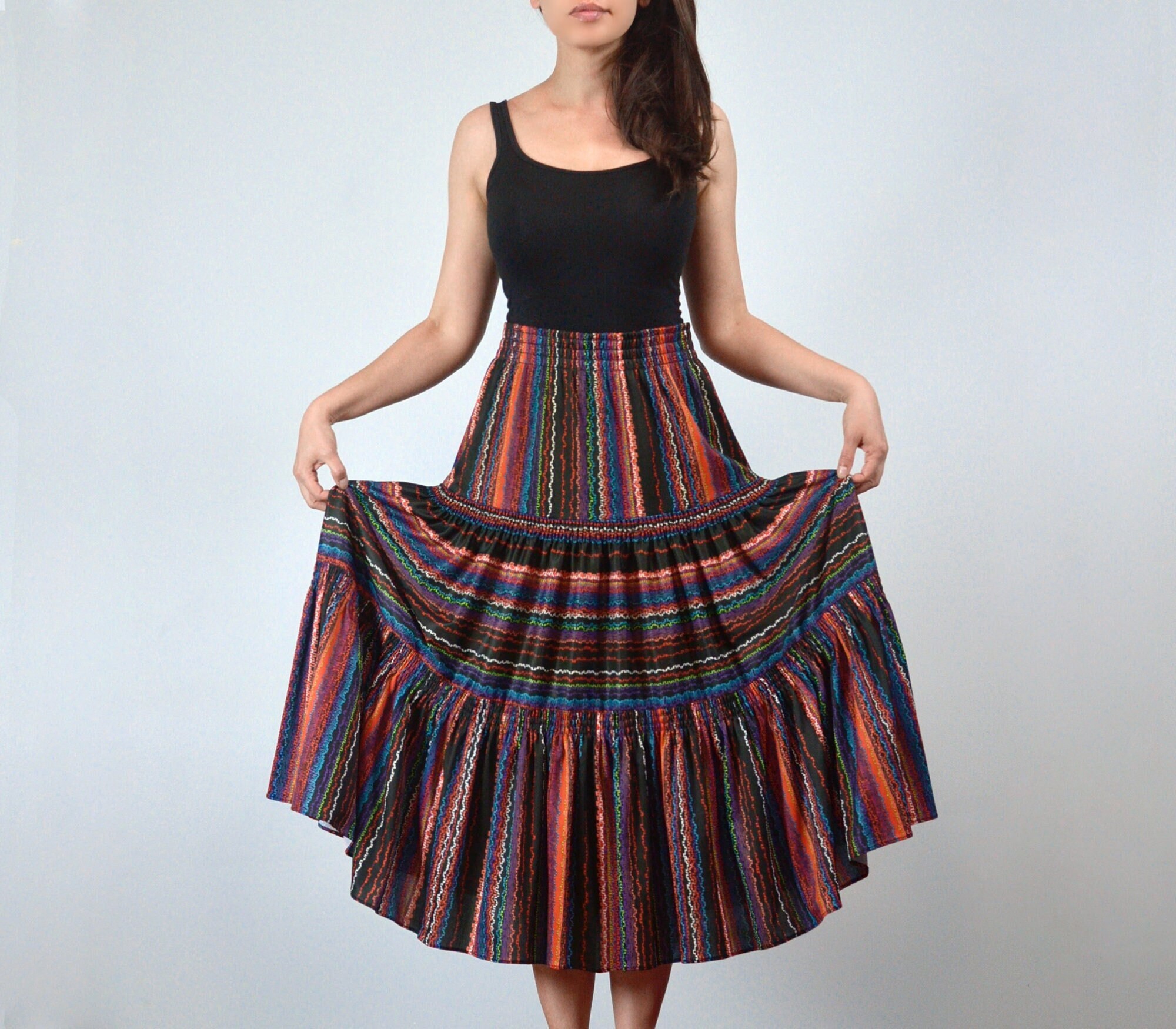 Vintage 70S Midi Skirt, S To M | Boho Tiered Skirt