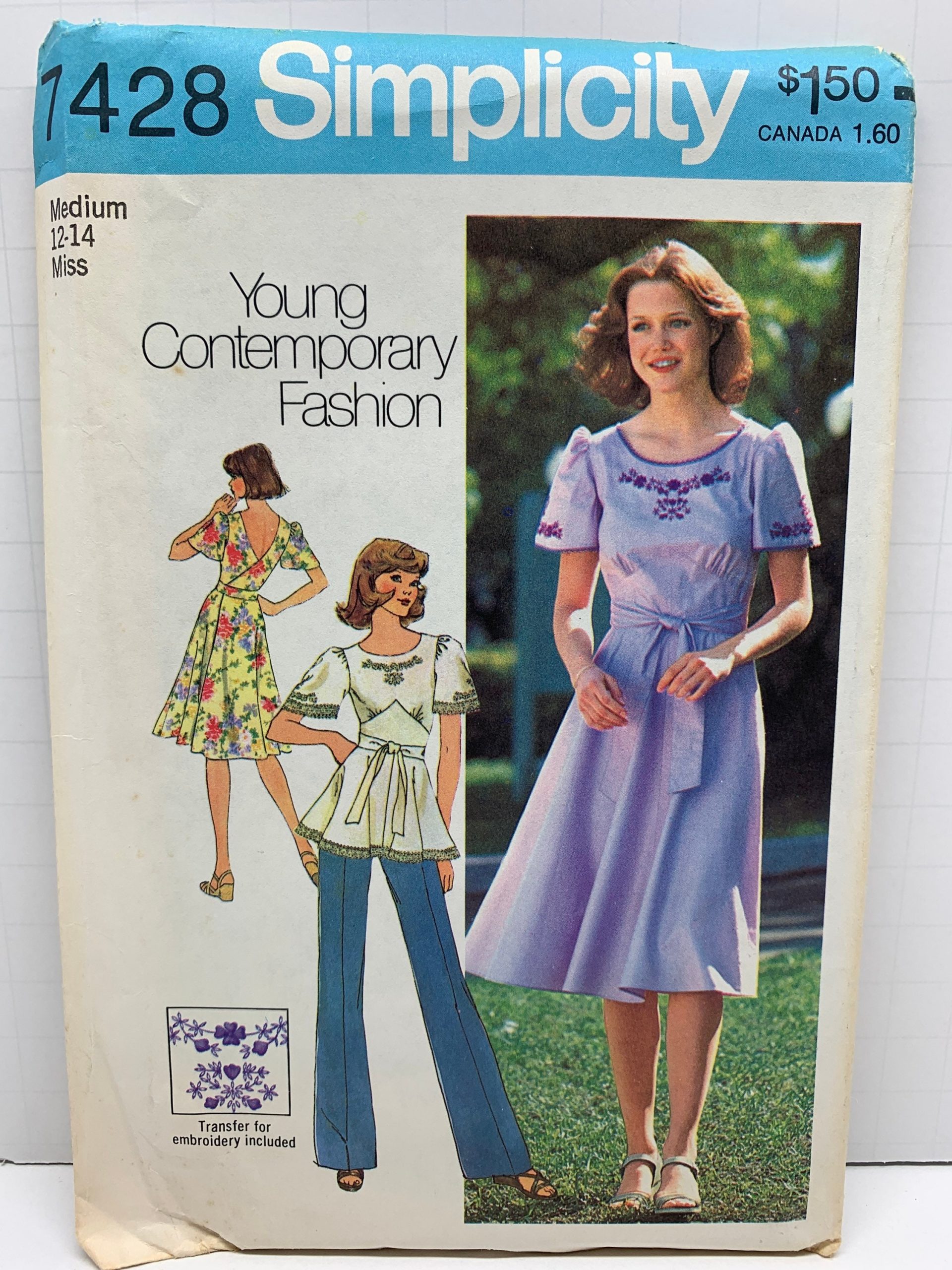 Vintage 70S Simplicity 7428 Misses Back Wrap Dress Or Top Sewing Pattern Size Medium | 12/14 Neatly Cut