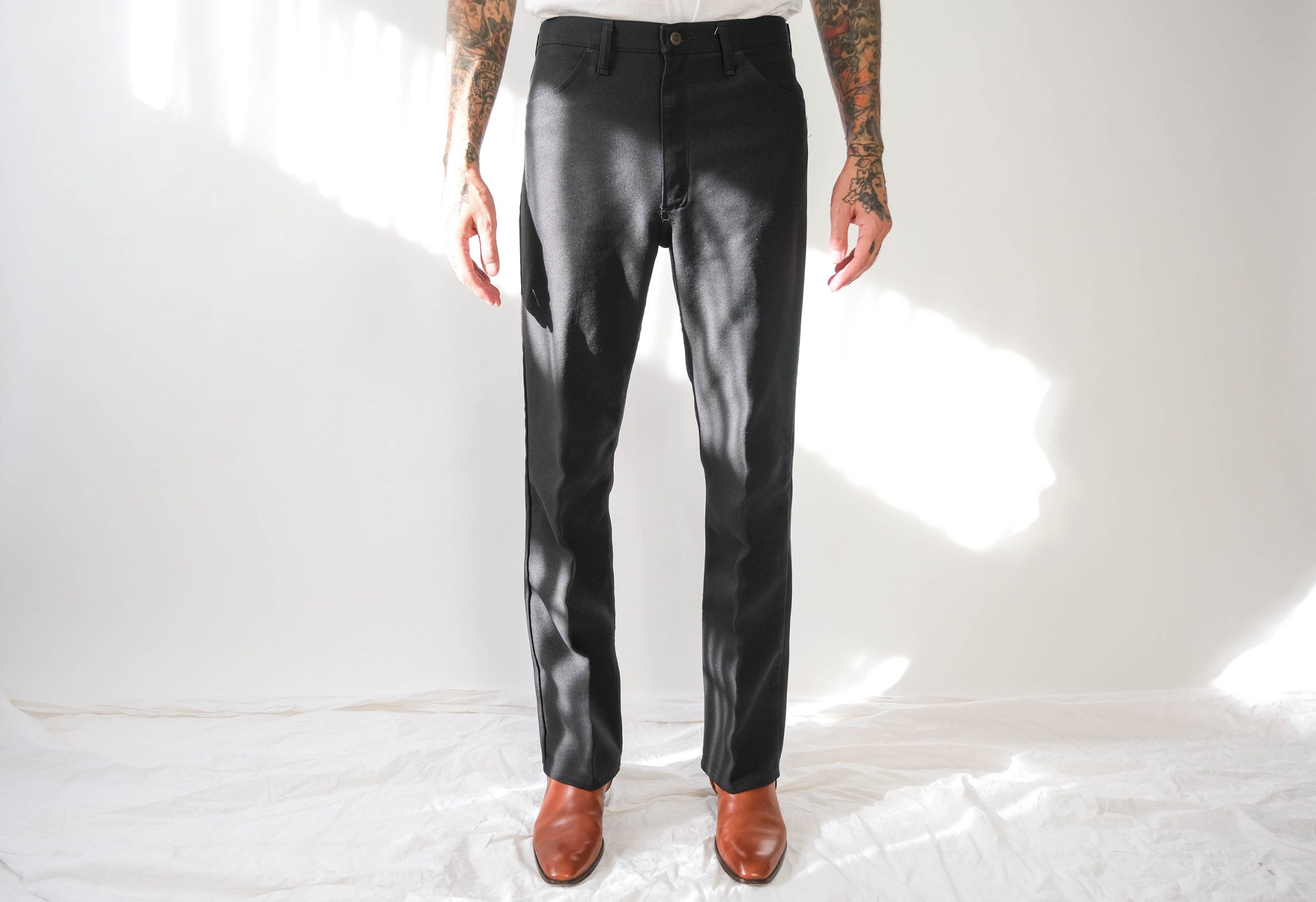 Vintage 70S Wrangler Black Sta Prest Bootcut Pants | Made in USA Size 34x33 Rockabilly, Greaser, Ska 1970S Flare Leg