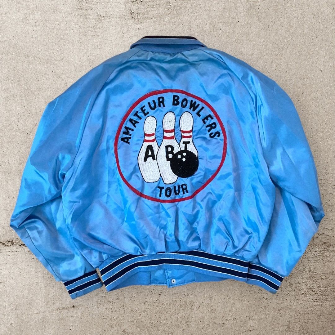 Vintage 70's Amateur Bowlers Tour Satin Varsity Jacket in Powder Blue, Women's (Size Medium)