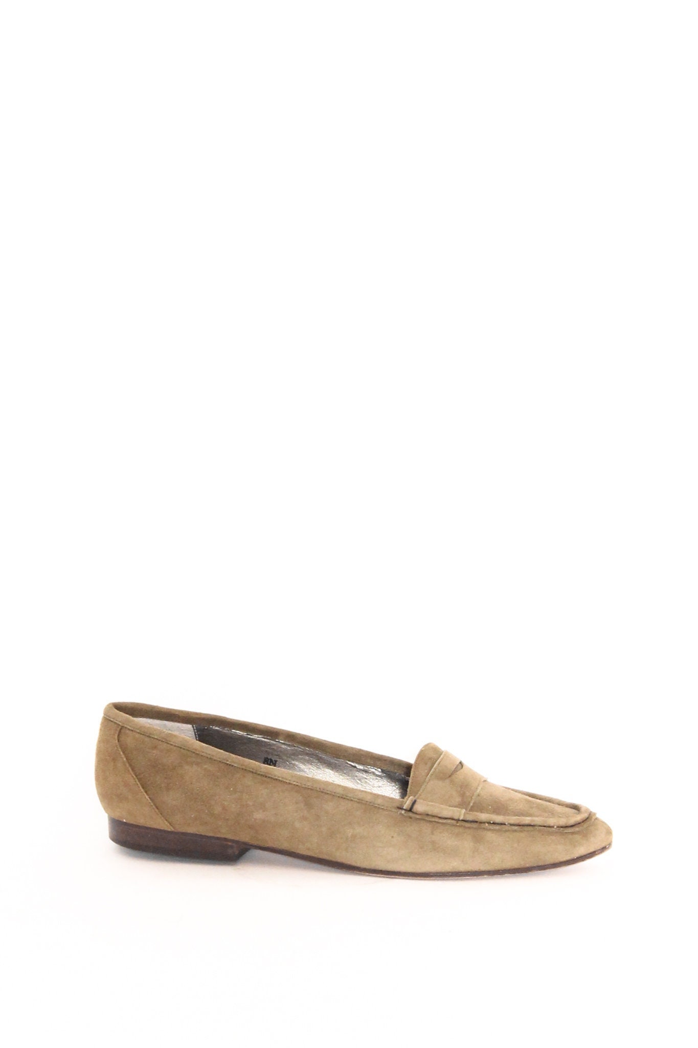 Vintage 80S 90S Suede Leather Light Olive Green Talbost Pointed Toe Penny Loafers Oxfords Slippers Slip Ons Flats Menswear Normcore 8 Aa