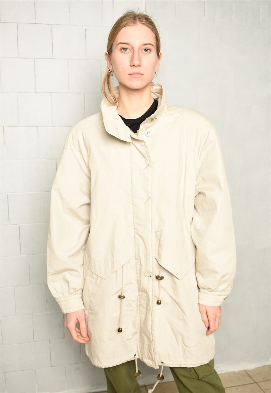 Vintage 80S Cream Zip-Up Jacket Parka Coat