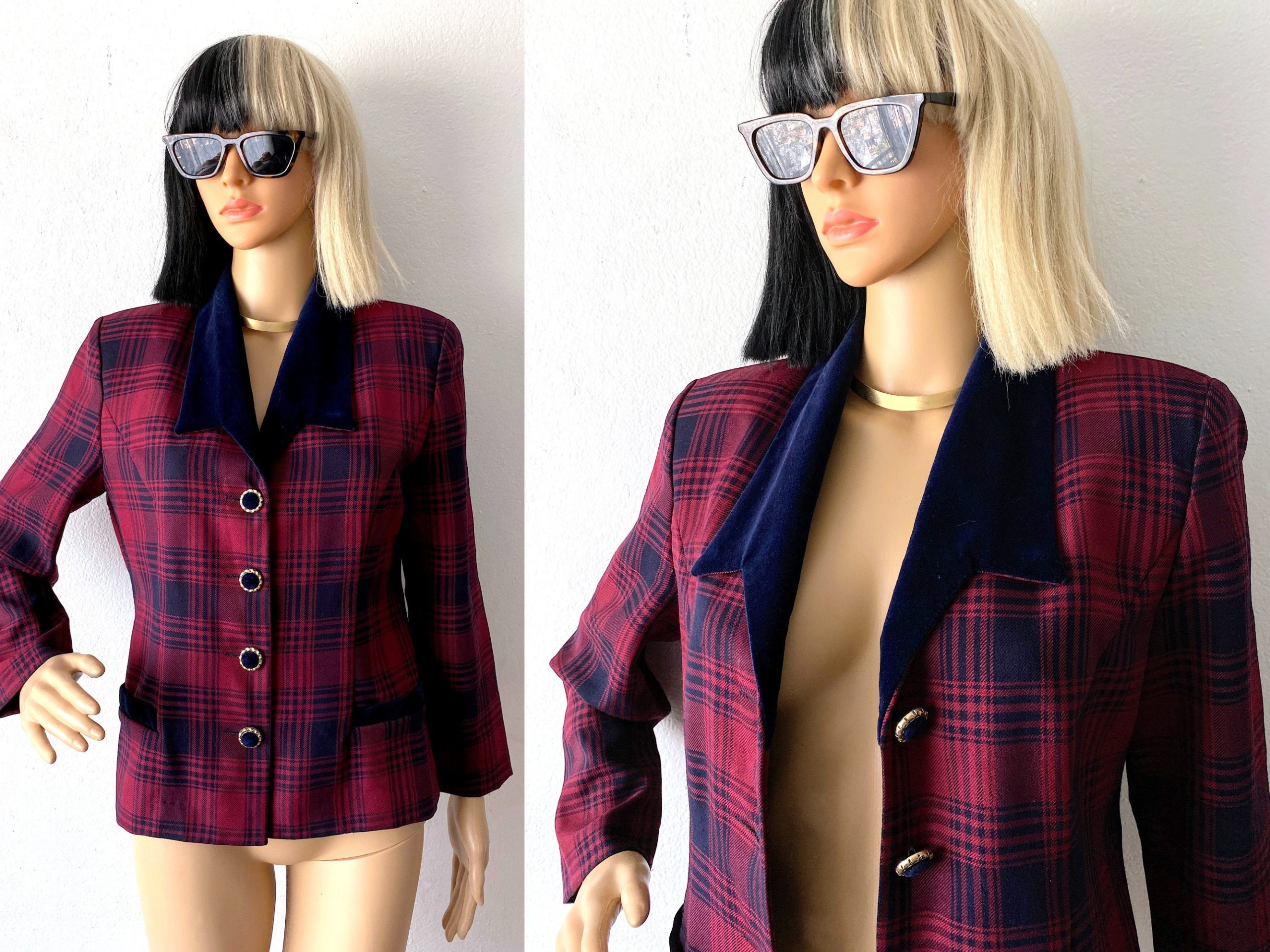 Vintage 80S Cropped Blazer | Velvet Trim Boxy 90S Career Jacket Shoulder Pad Power Suit Jessica Howard Petite