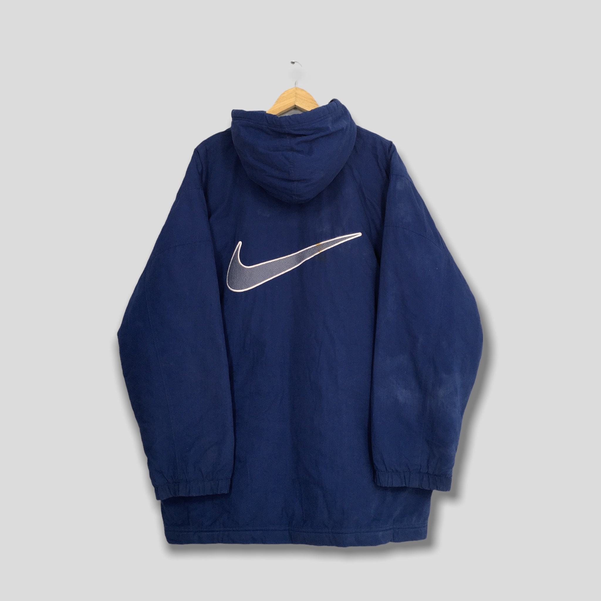 Vintage 90S Nike Parka Hoodie Jacket Xlarge Swoosh Big Logo Sportswear Winter Quilted Blue Warmer Xl